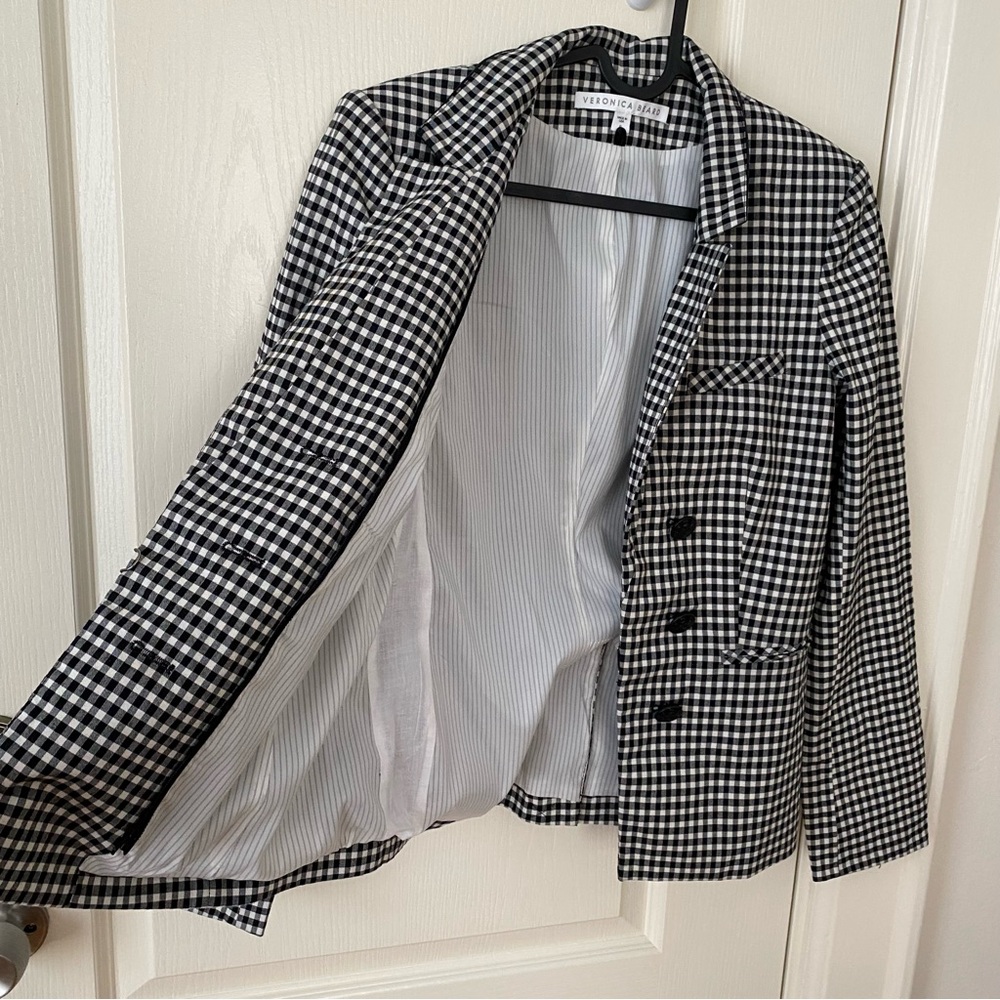 $645 Veronica Beard Cottage Black/White Gingham Plaid Dickey Jacket Blazer Sz 6 - Picture 12 of 14